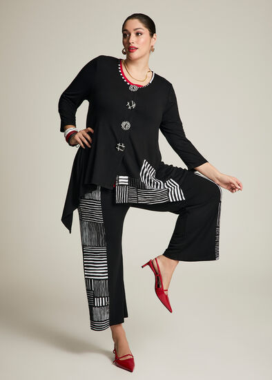 Plus Size Spliced Stripe Natural Pant