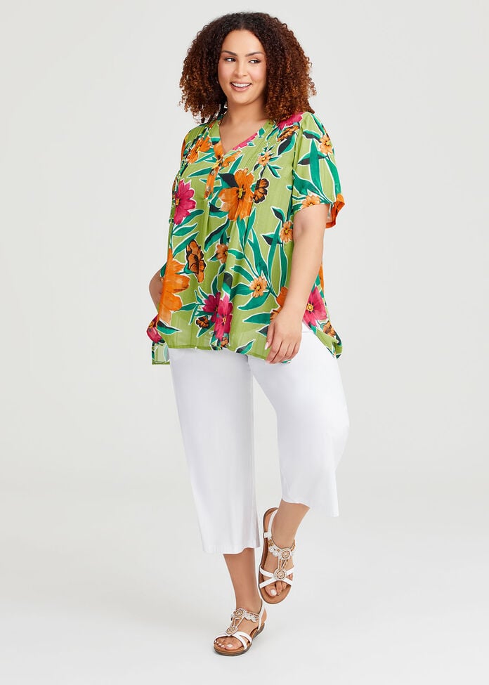 Joy Pintuck Floral Top, , hi-res