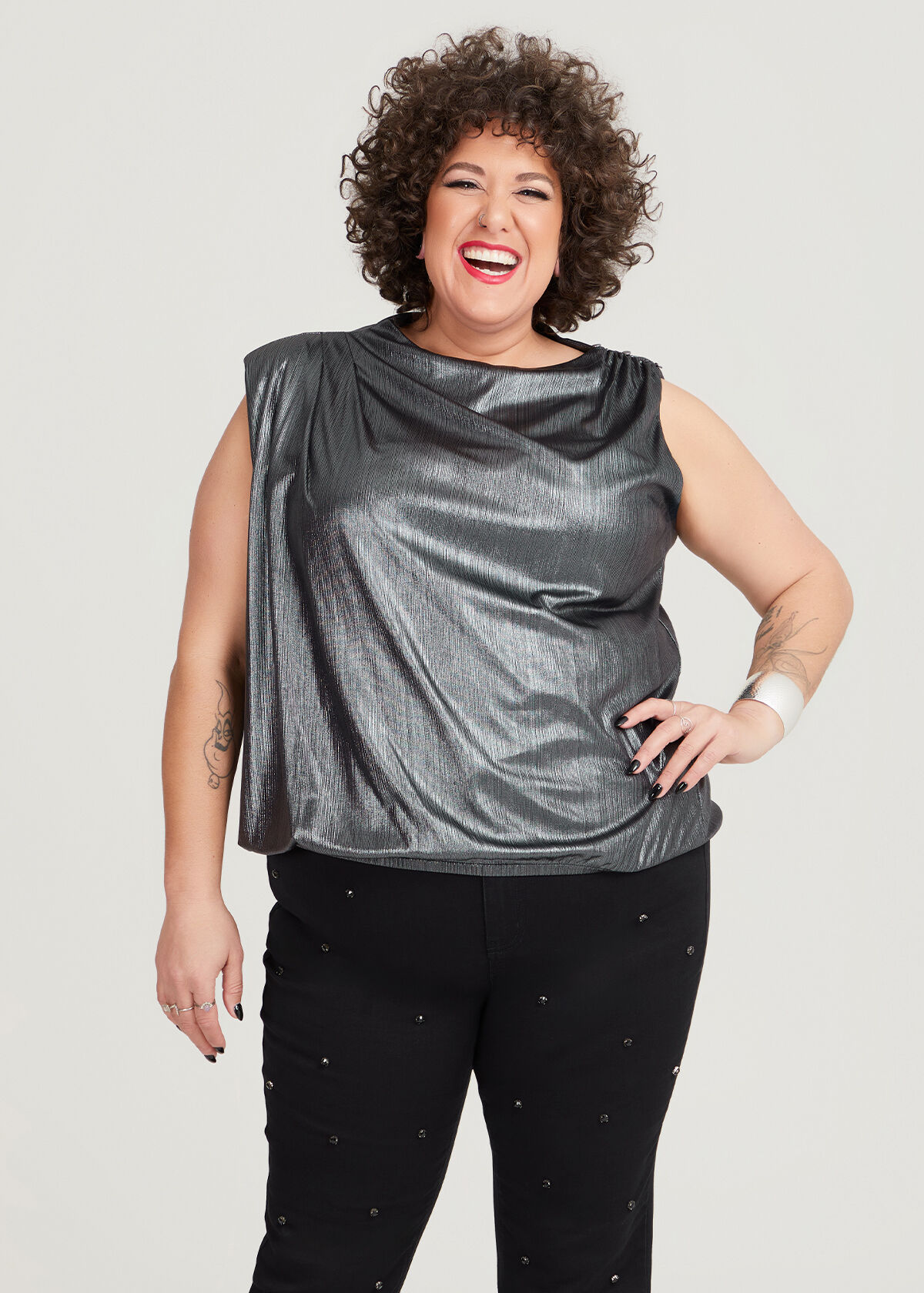 Silver plus size top shop