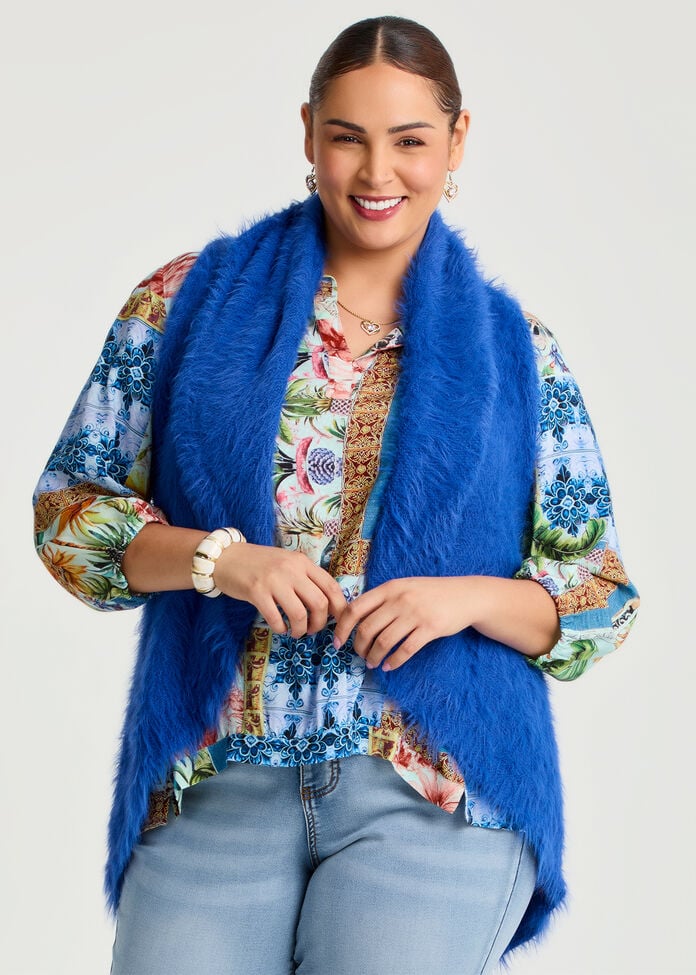 Shop Plus Size Light Fuzzy Cascading Vest, Blue | Taking Shape NZ