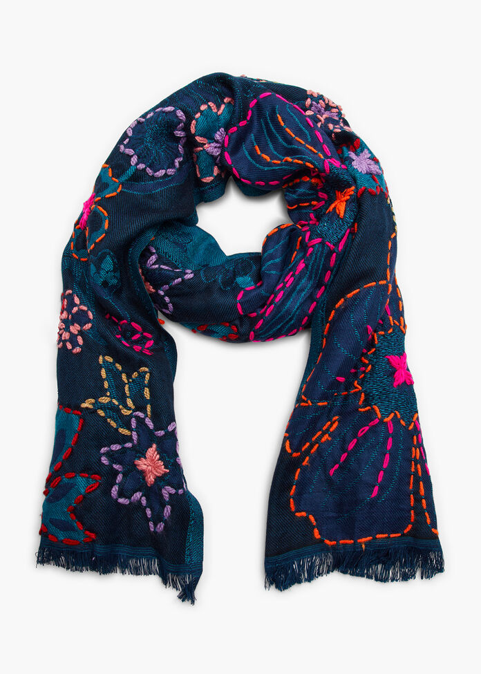 Neon Floral Embroidered Scarf, , hi-res