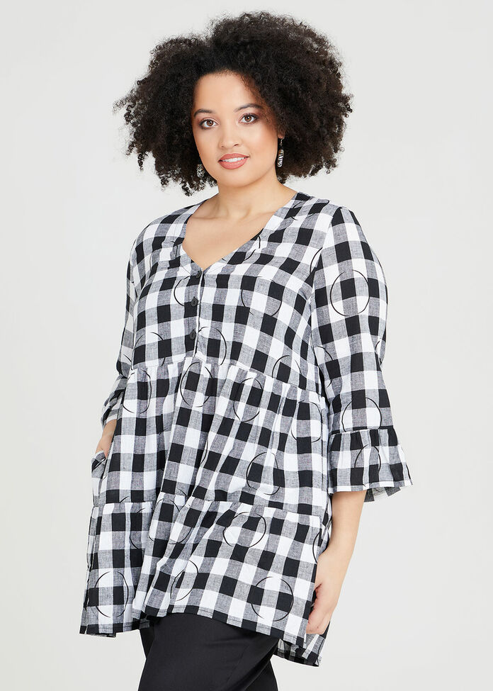 Natural Gingham Spot Tier Tunic, , hi-res