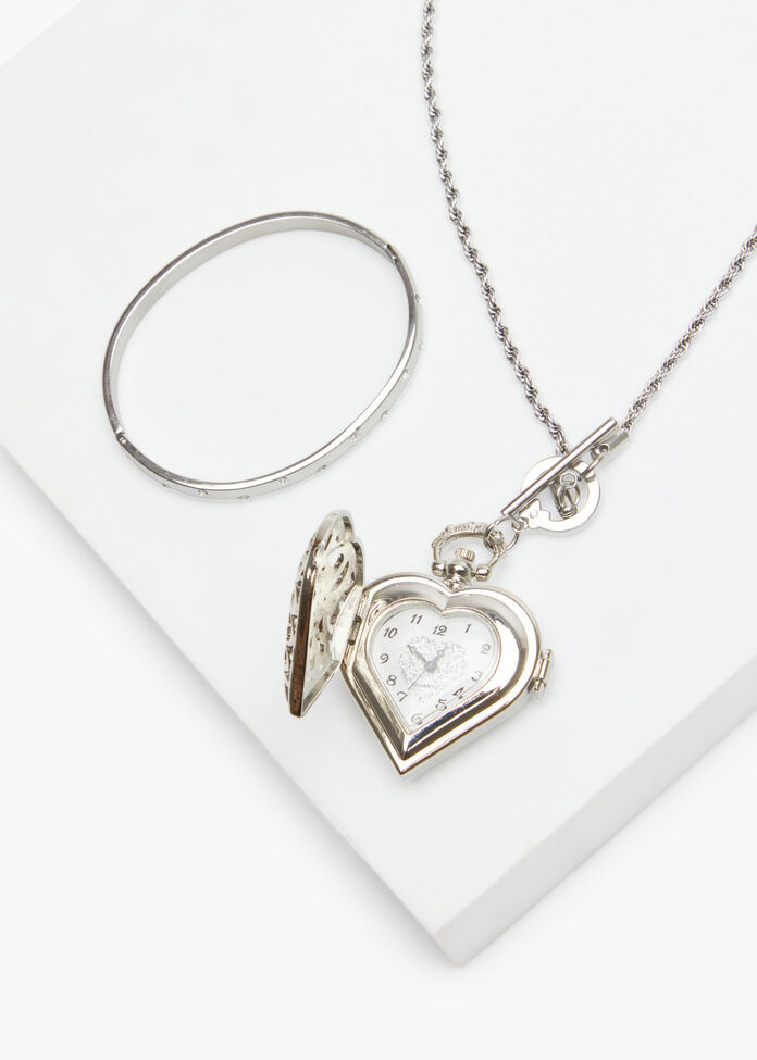 Multi Wear Heart Watch Necklace, , hi-res