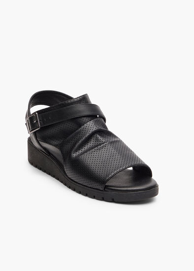Plus Size Ruched Buckle Wedge Sandal