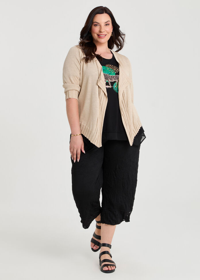 Drape Front Slub Knit Crop Cardigan, , hi-res