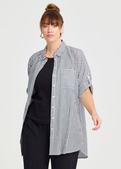 Plus Size Cotton Seersucker Stripe Shirt