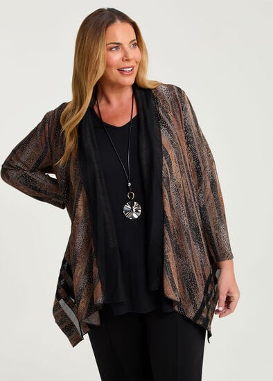 Plus Size Mesh Trim Burnout Cardigan