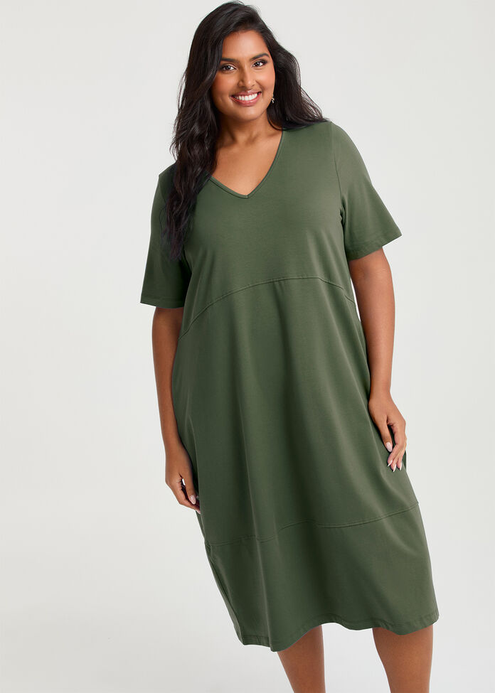Cotton Talia Short Sleeve V-neck Dress, , hi-res