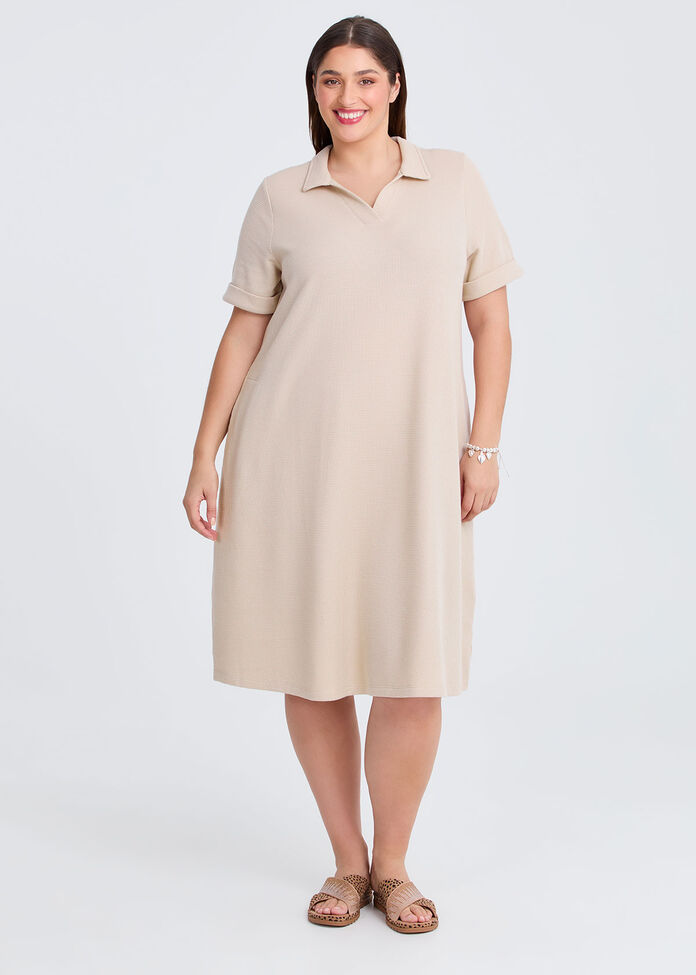 Waffle Collared Dress, , hi-res