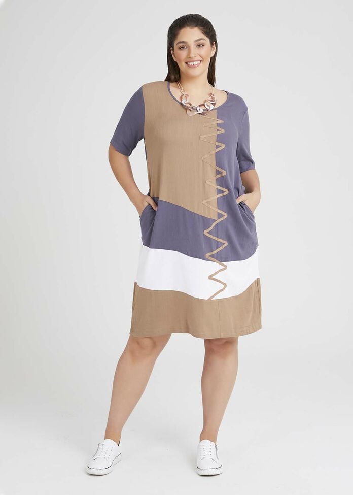 Natural Two Bays Spliced Dress, , hi-res