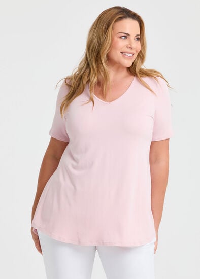 Plus Size  Bamboo Base V Neck Short Sleeve Top