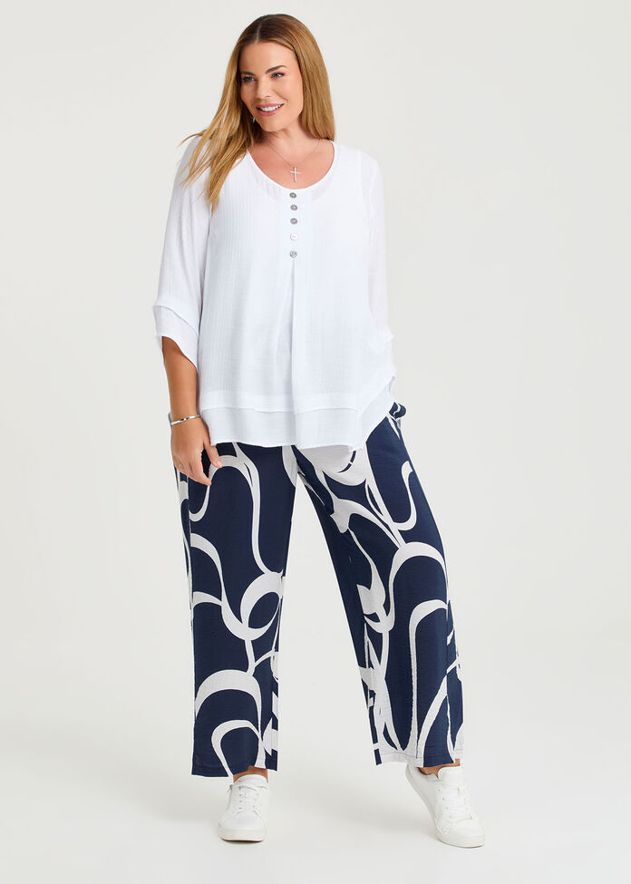 Button Crinkle Natural Top, , hi-res