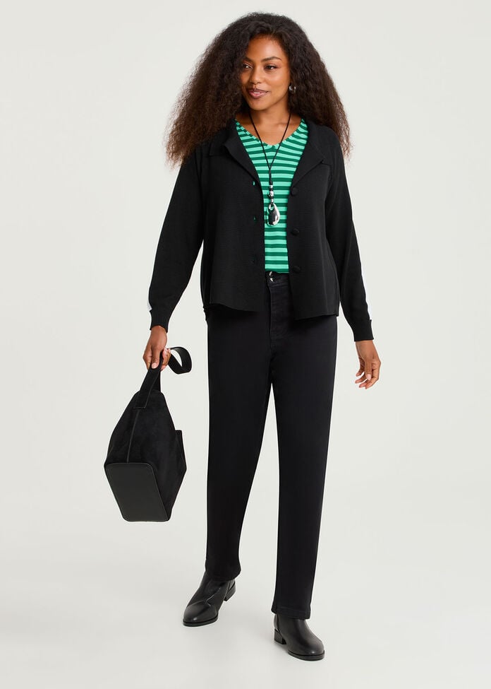 Stripe Trim Button Front Cardigan, , hi-res