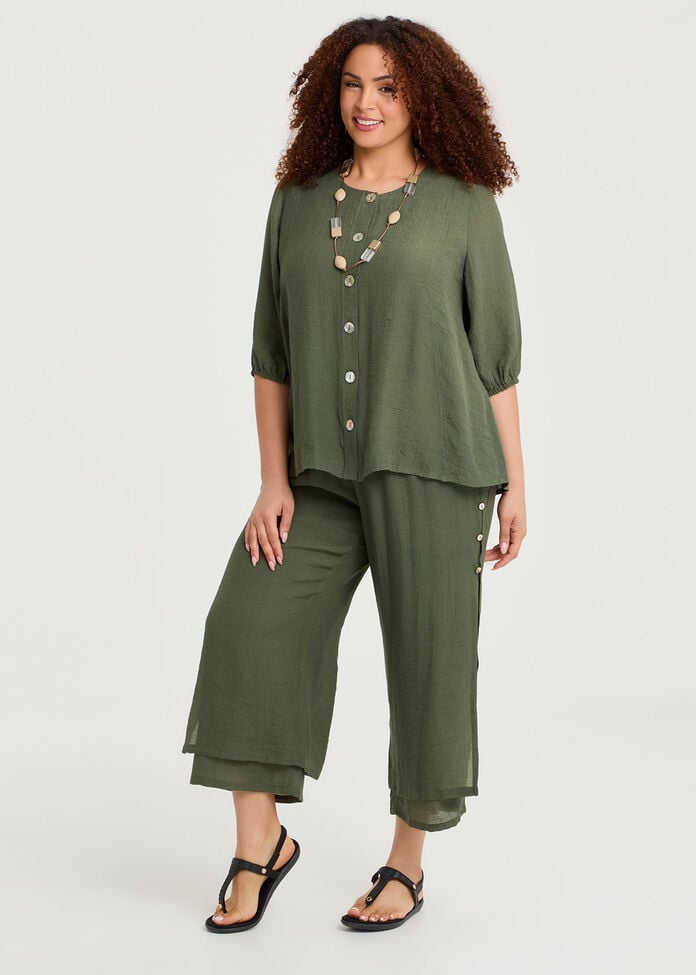 Shop Plus Size Natural Tiered Wide Leg Crop Pant, Green | Taking Shape AU