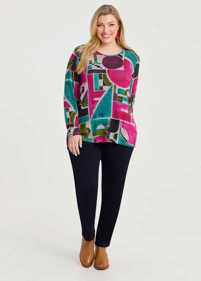 Bamboo Cosy Painterly Print Top, , hi-res