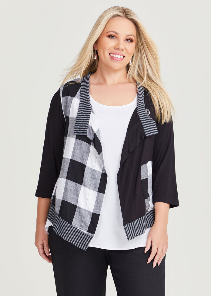 Shop Plus Size Adriana Check Bamboo Cardigan in Black | Sizes 12-30 ...