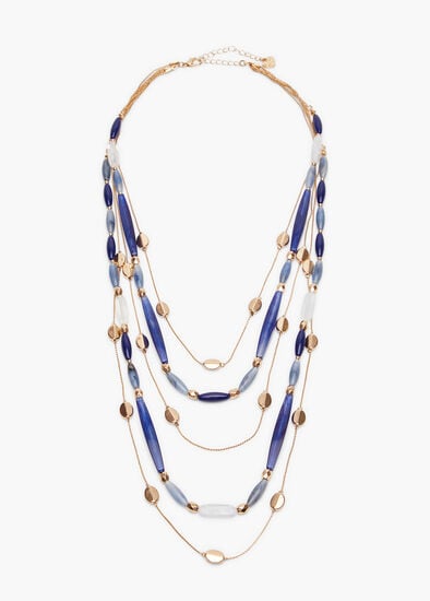 Plus Size Layered Metal & Blue Tones Necklace