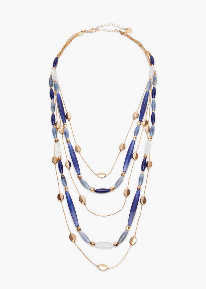 Layered Metal & Blue Tones Necklace, MULTI, hi-res
