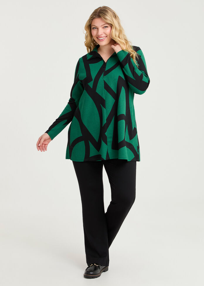 Abstract Zip Collar Ponte Tunic, , hi-res