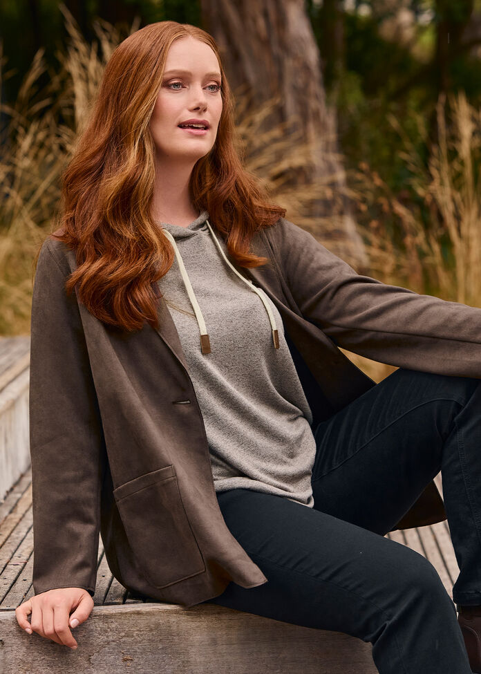 Faux Suede Relaxed Blazer, , hi-res