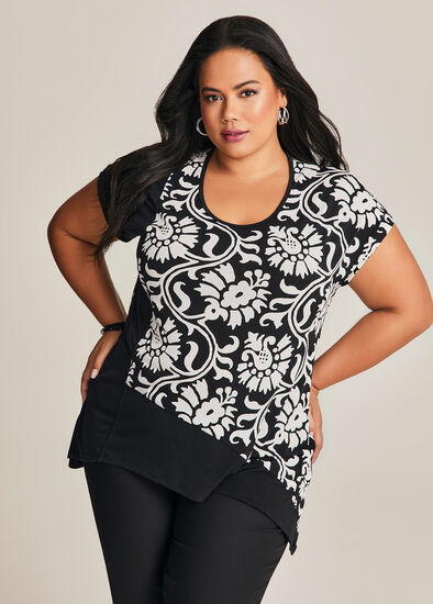 Plus Size Abstract Print Spliced Top