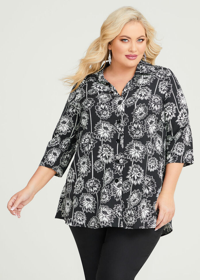 Shop Plus Size Dahlia Floral Print Shirt in Black | Sizes 12-30 ...