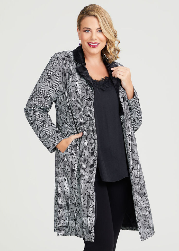 Shop Plus Size Floral Prince Of Wales Check Coat in Multi | Sizes 12-30 ...