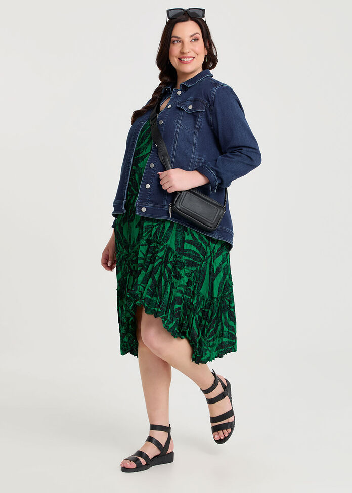 Palm Print Plisse Tunic Dress, , hi-res