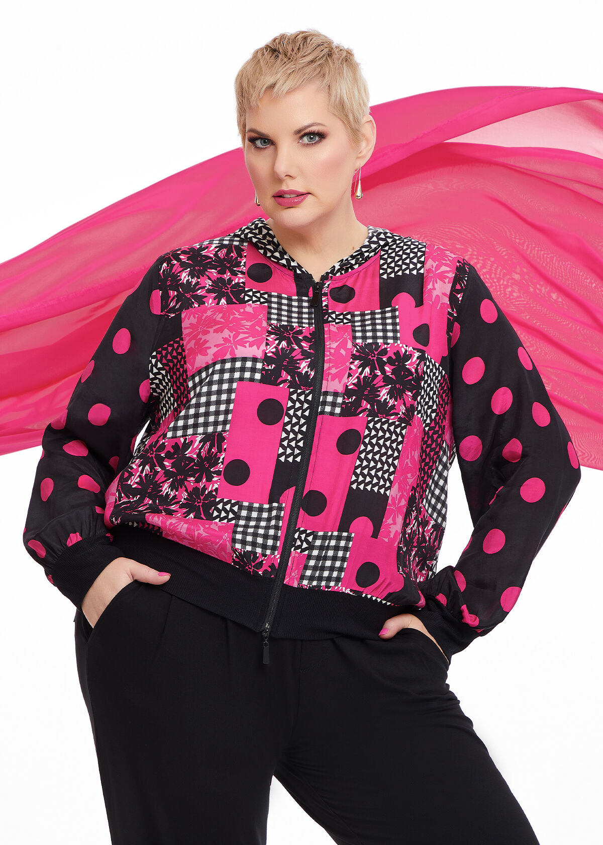 Plus size pink bomber jacket online