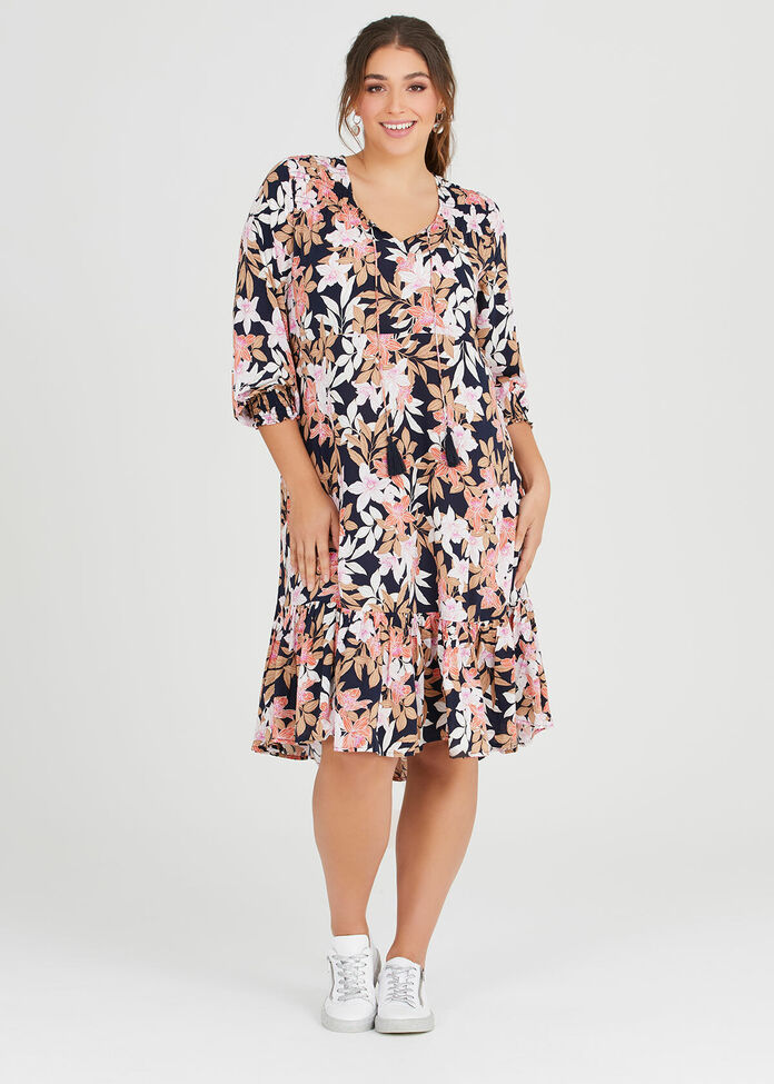 Natural Floral Dress, , hi-res