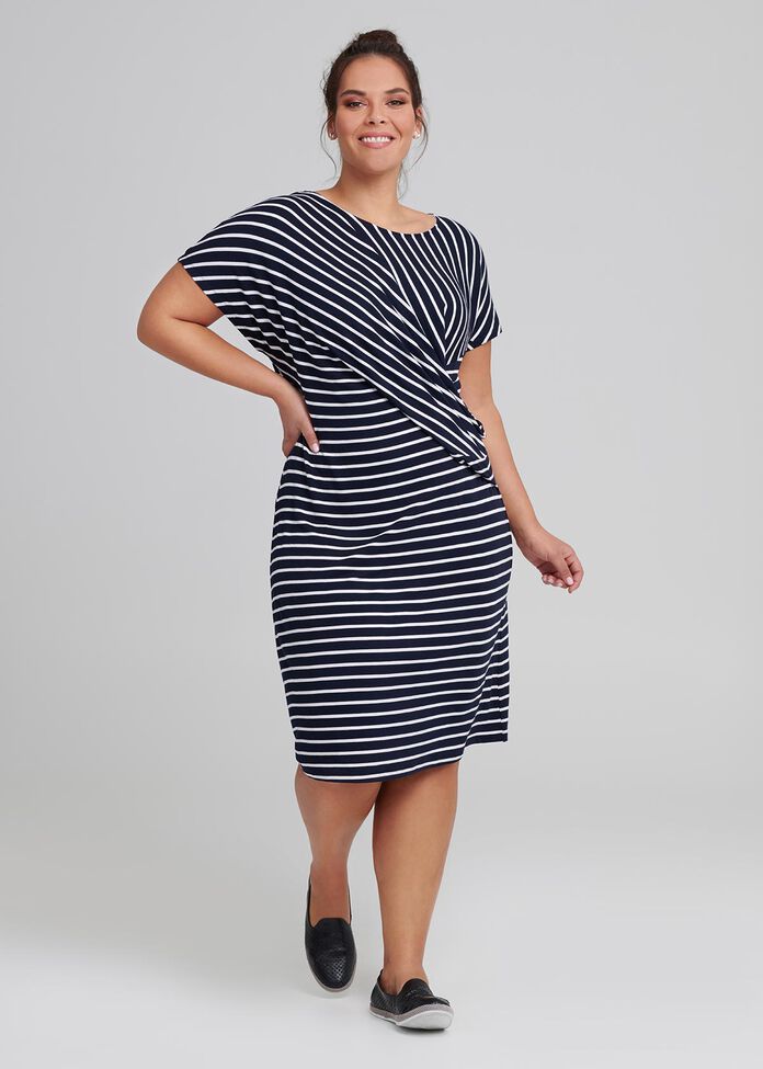 Drapy Stripe Shift Dress, , hi-res
