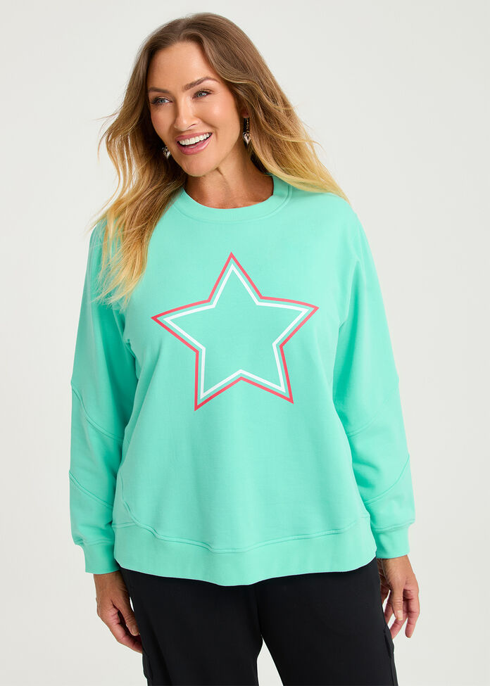Cotton Blend Star Sweatshirt, , hi-res