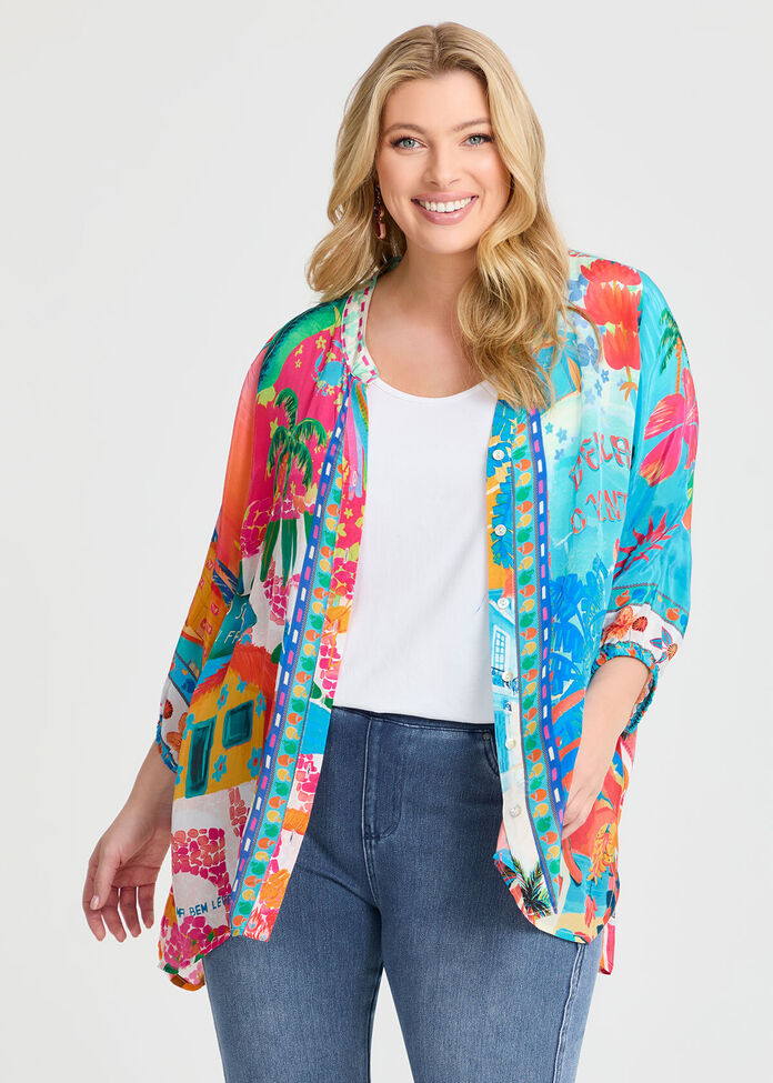 Natural Tropicana Button Top, , hi-res
