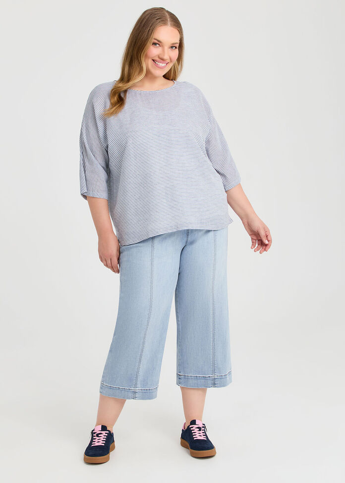 Natural Relaxed Fine Stripe Top, , hi-res