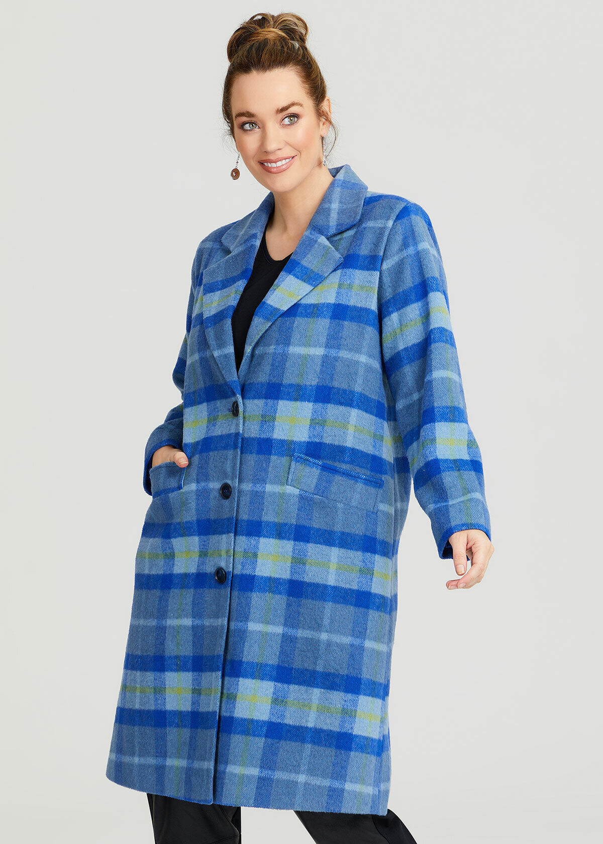 Manteau Femme à Carreaux Laine - Avec Capuche - Taille M - Occasion Très Bon État