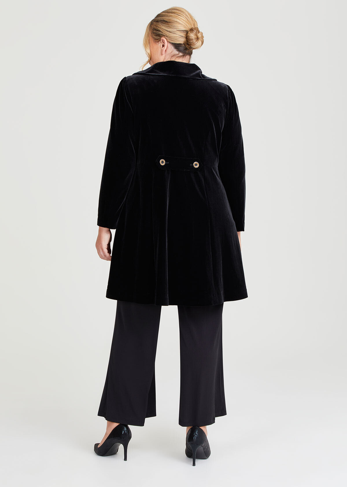 Shop Plus Size Luxe Velvet Coat With Fur Collar, Black | Taking