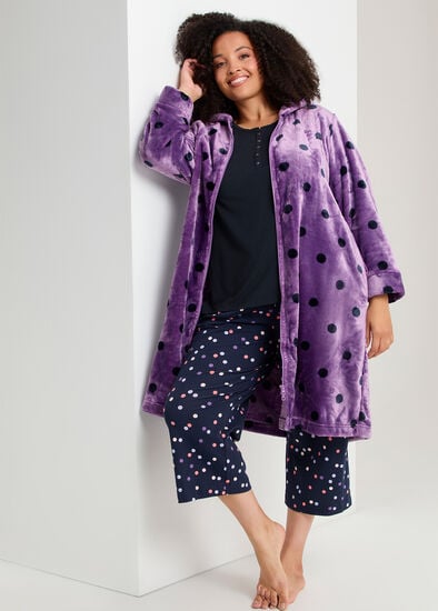 Plus Size Spot Hooded Dressing Gown