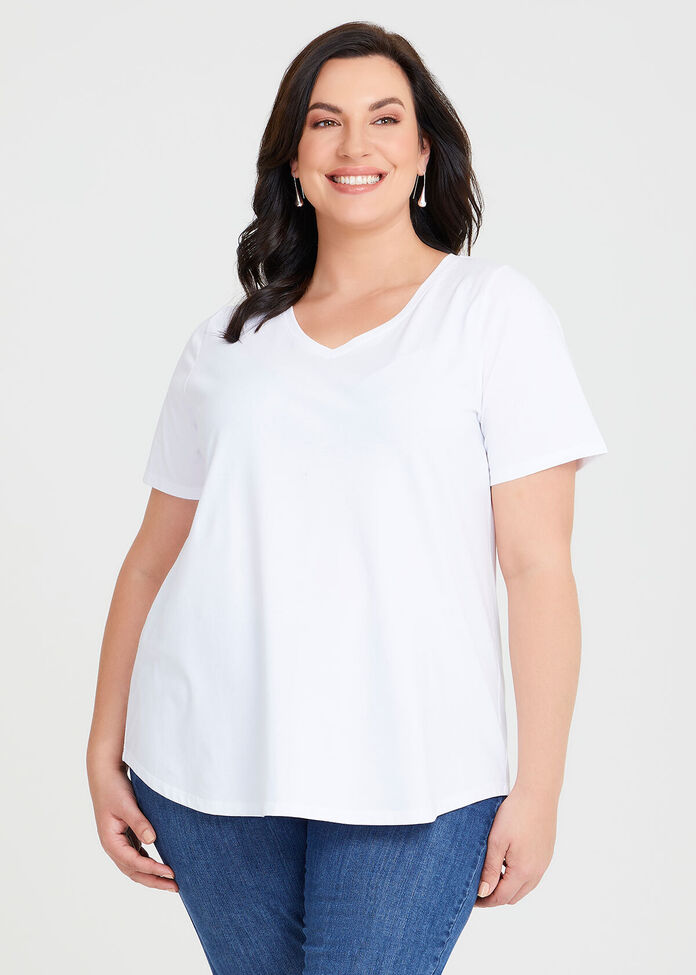 Shop Plus Size Australian Cotton V-neck T-Shirt in White | Sizes 12-30 ...