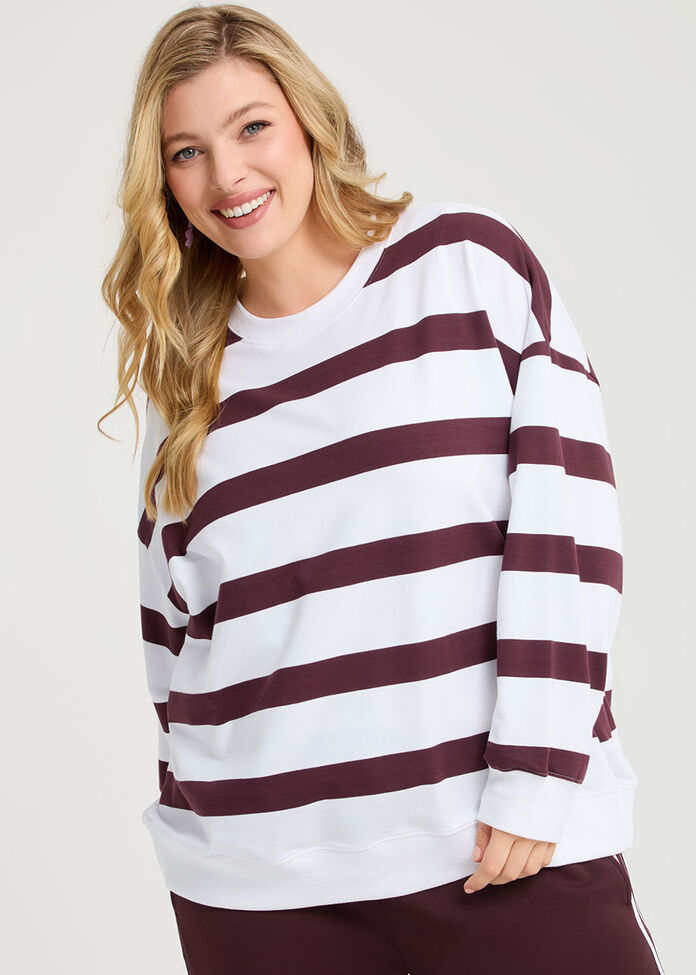 Cotton Linear Stripe Sweatshirt, , hi-res