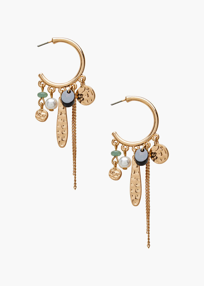 Beaded Hoop Charm Earrings, , hi-res