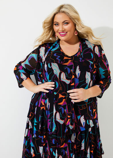 Plus Size Mesh Abstract Cardigan