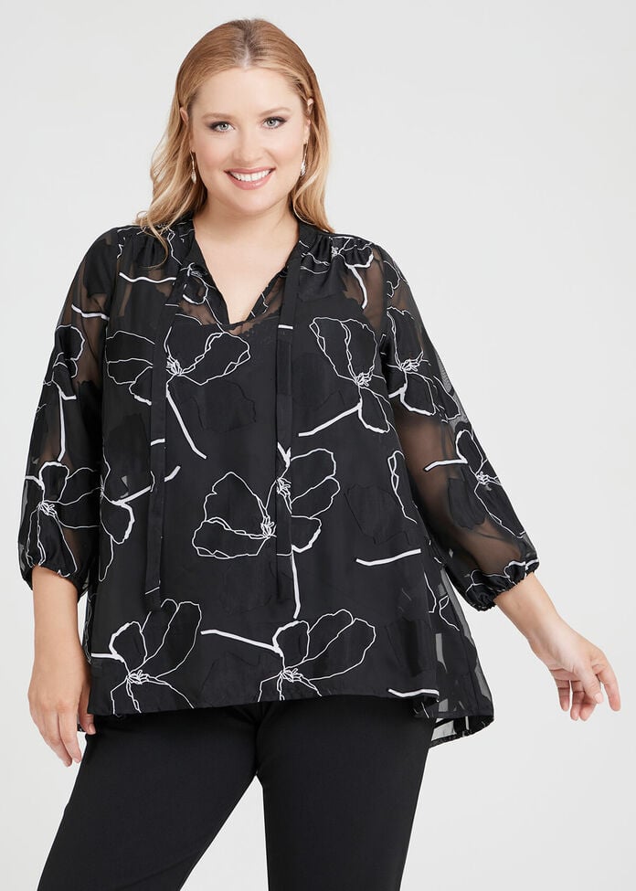 Shop Plus Size Midnight Poppy Chiffon Top, Floral Taking Shape UK