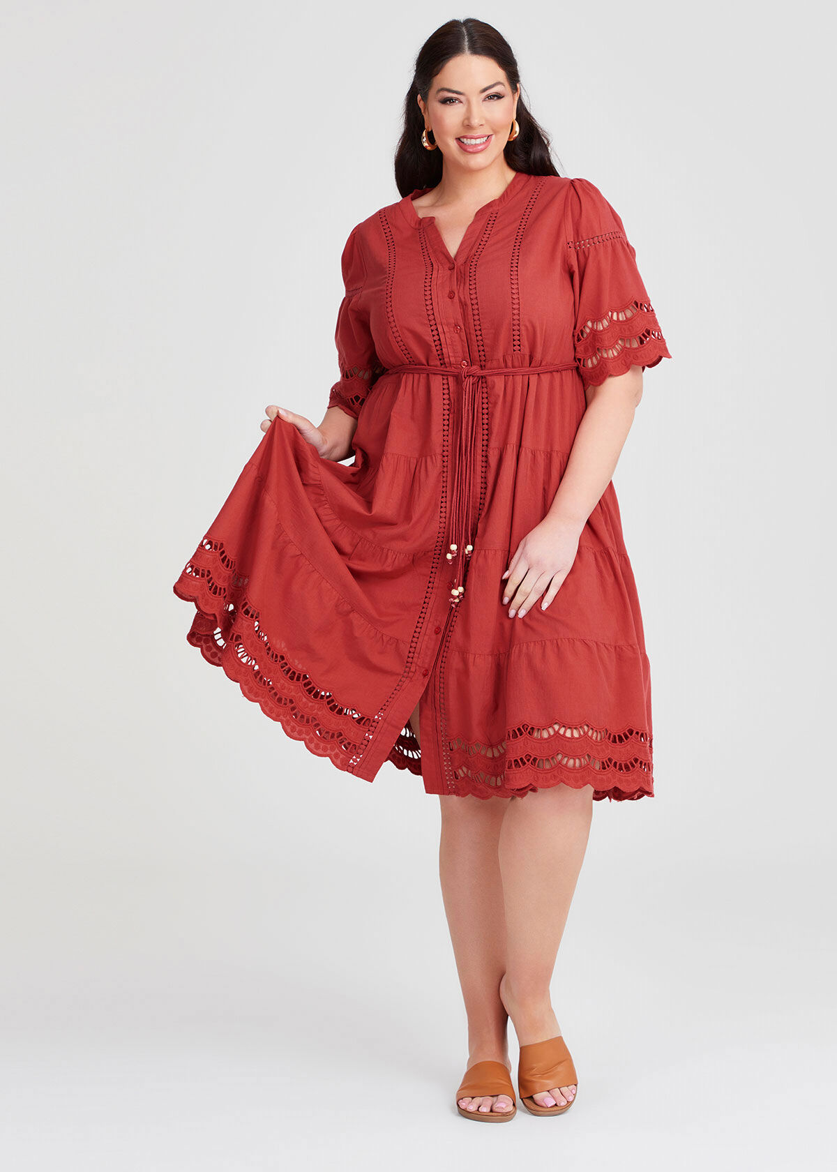 Shop Plus Size Cotton Amazon Broderie Dress in Red Taking Shape AU