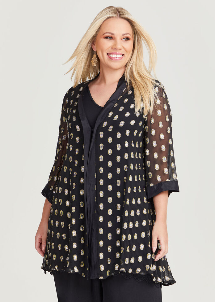 Shop Plus Size Lurex Spot Long Kimono in Black | Taking Shape AU