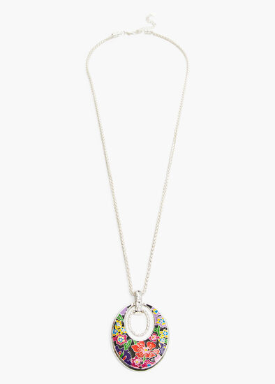 Enamel Floral Long Disc Necklace