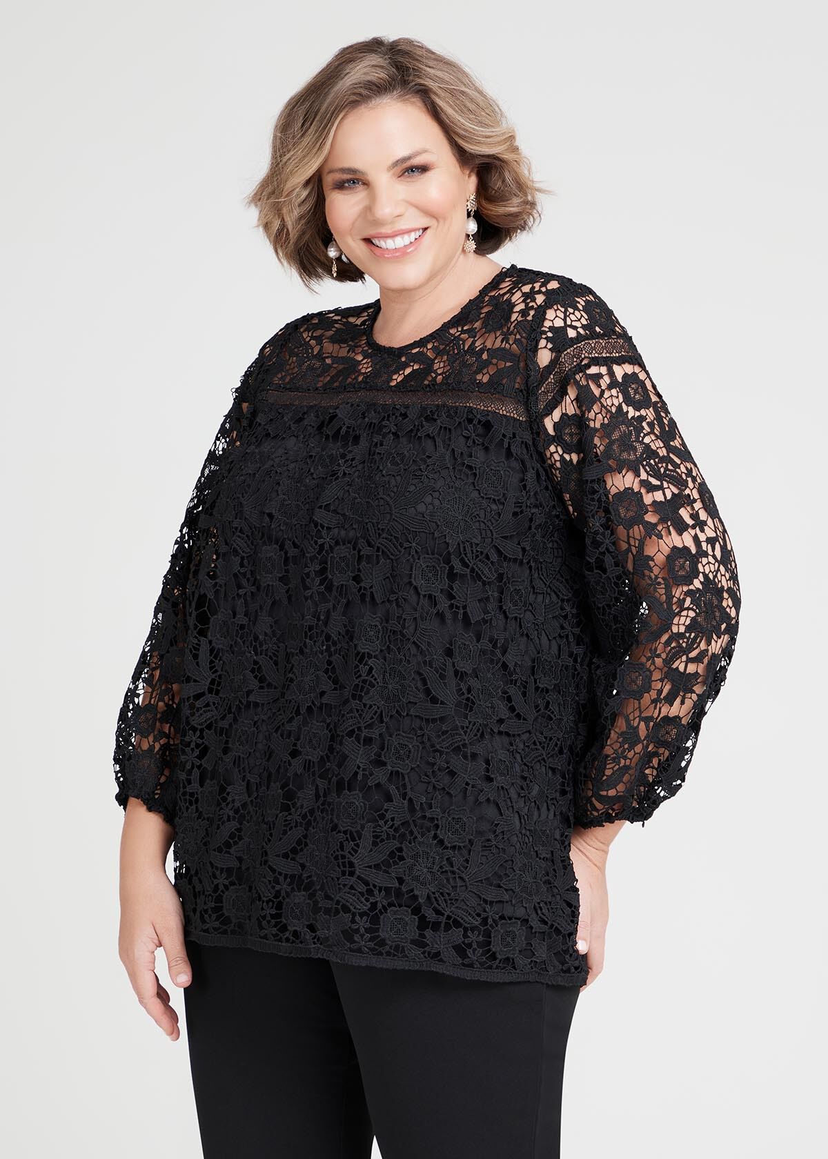 Shop Plus Size Lily Lace Blouse in Black Taking Shape AU