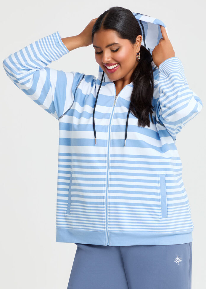 Stripe Zip Through Hoodie, , hi-res