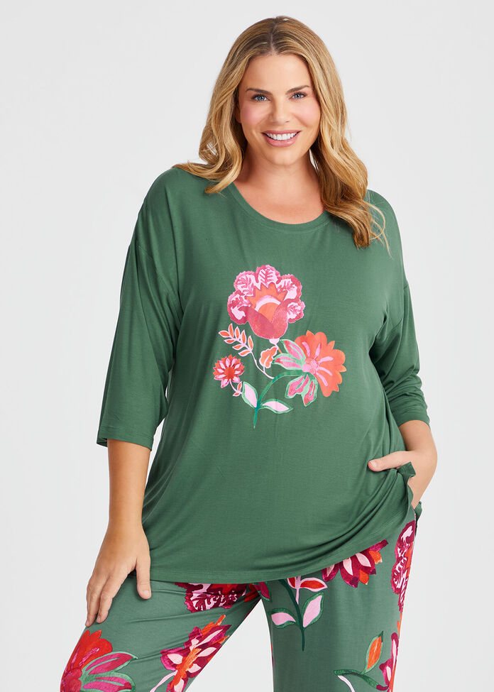 Bamboo Flower Bloom Pyjama Top, , hi-res