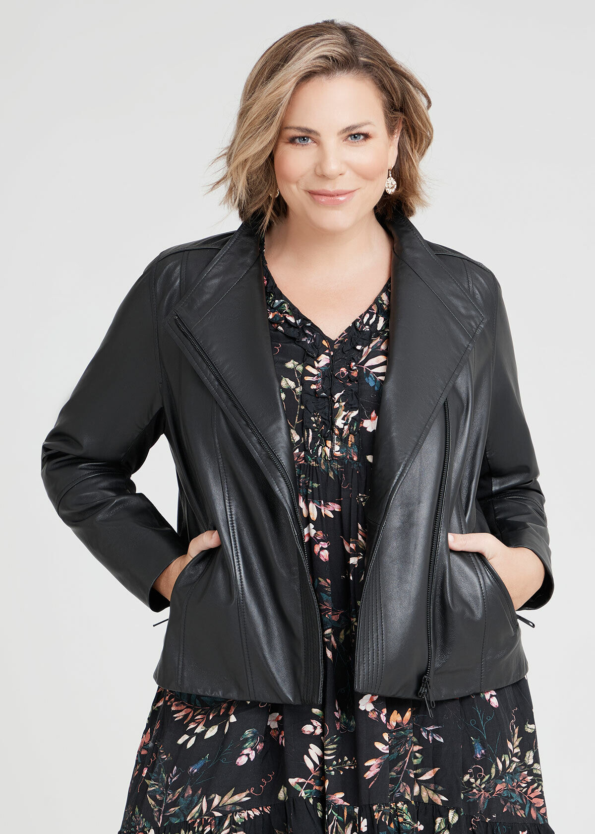 Shop Plus Size Leather Isa Panel Jacket in Black Sizes 12 30