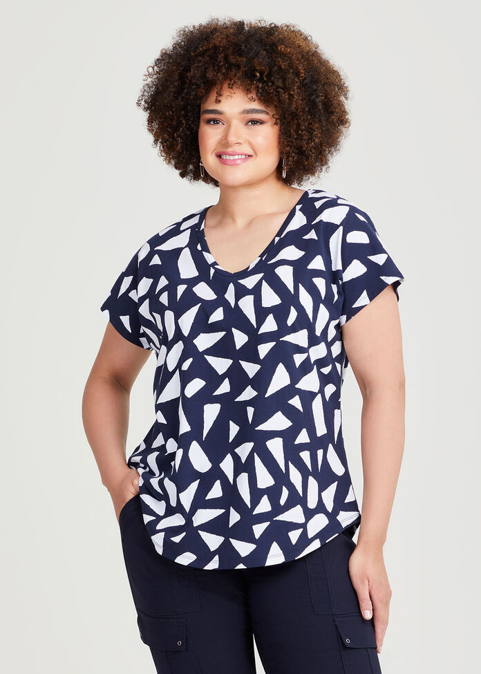 Cotton Geo Print Top, , hi-res